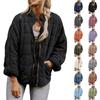 Women's Fashion Solid Color Stand Collar Cotton-Padded Jacket Loose Pocket Long Sleeve  Coat