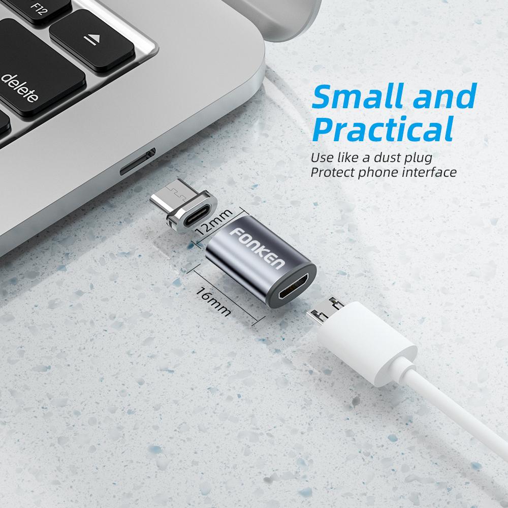 FONKEN Кабель Micro USB типа C, конвертер, магнитный адаптер кабеля, магнитный разъем кабеля зарядного устройства, конвертер для зарядки мобильного телефона