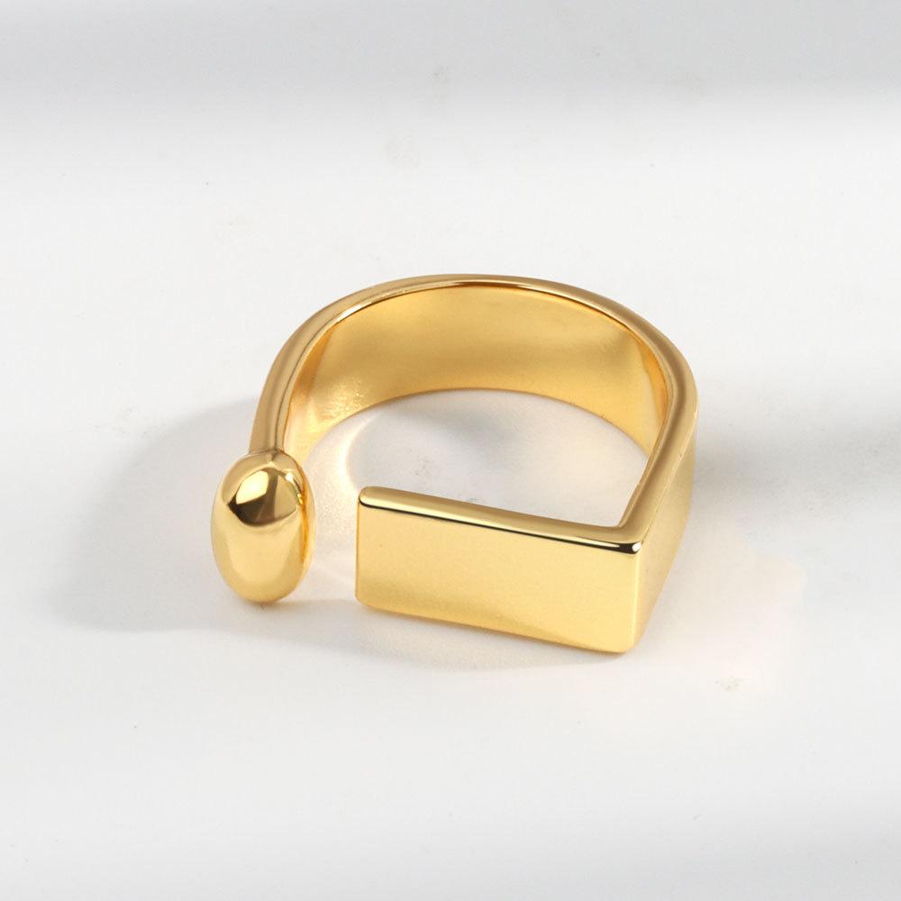 Geometric Glossy Concave Convex Shaped Ring Female Niche Design Personality High Sense Finger Ring Ins Cold Temperament Opening Index Finger Ring