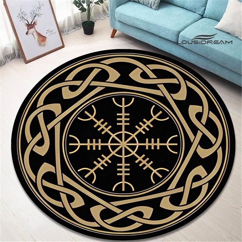 Круглый ковер с принтом viking vegvisir, красивый нескользящий ковер для гостиной, спальни, реквизит для фотосъемки, подарок на день рождения