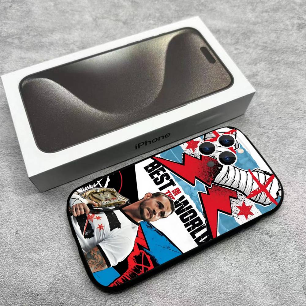 Чехол для телефона борца CM P-Punk для iPhone 17,16,15,14,13,12,Pro,Max,Plus,E,SE4,Air,Mini Черный Мягкий