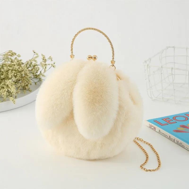 Plush Crossbody Bag Handheld Princess Bag Imitation Fur Bag Female Chain Bag Hundred with Cute Rabbit Ears Package