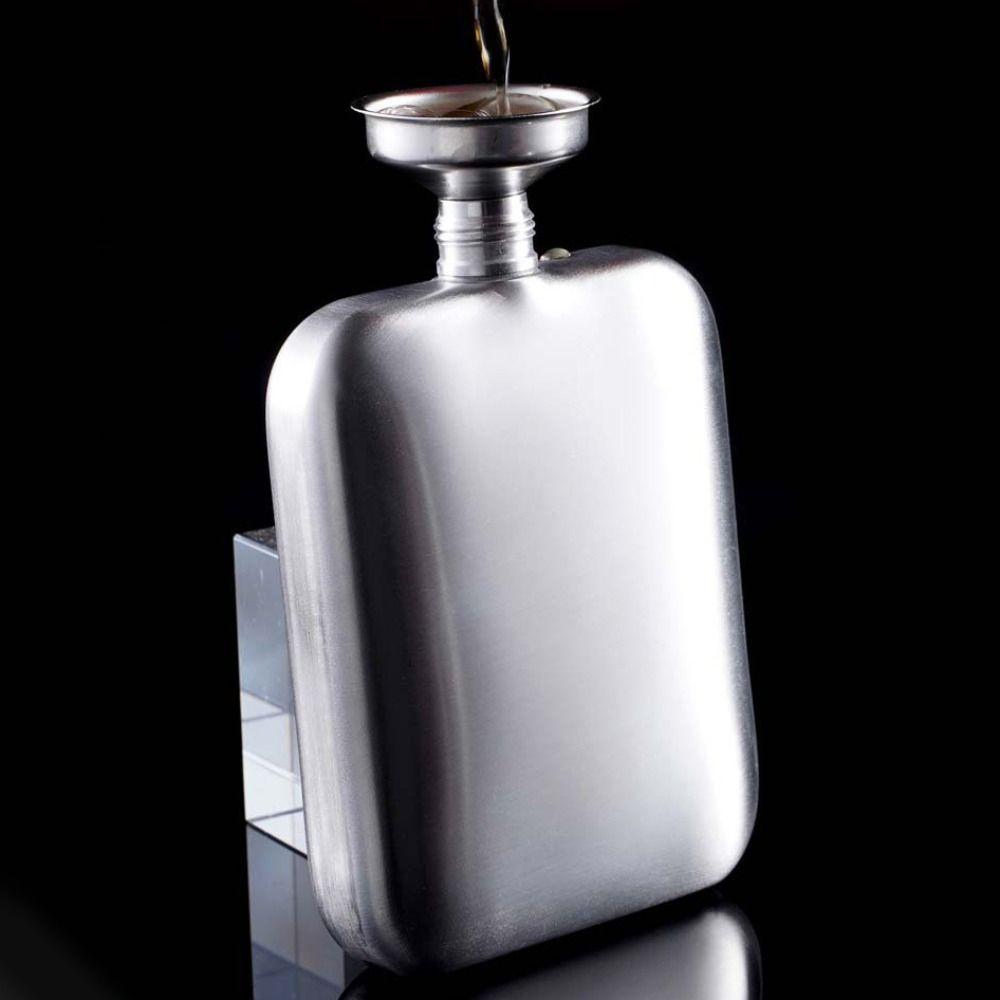 304 Stainless Steel 6oz Wine Flagon Rectangular with Funnel Pocket Hip Flask Unbreakable Fall-resistant Drinking Pot Camping