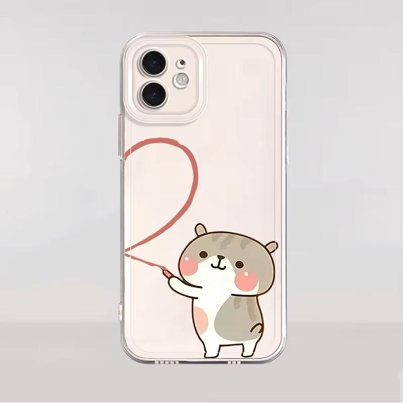 Funny Cartoon Animal Bear Couple Phone Case For iPhone 17 Pro Max 16 15 Pro 14 13 Mini 12 11 17Air 16 Plus Clear Bumper Cover