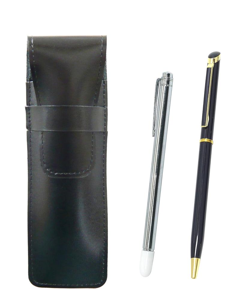 Тонкий пенал из коровьей кожи, черный металлический индикатор и эпоксидная вращающаяся шариковая ручка, набор синего цвета ASB-701S-WD002-L