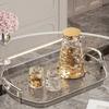 Transparent Clear Luxury Tray Gold Rim Dining Tea Serving Platter Decorative Tray  Home Decor