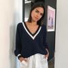 New Deep V-Neck Commuting Knitted Sweater - Autumn/Winter Loose Off-Shoulder Style for Women