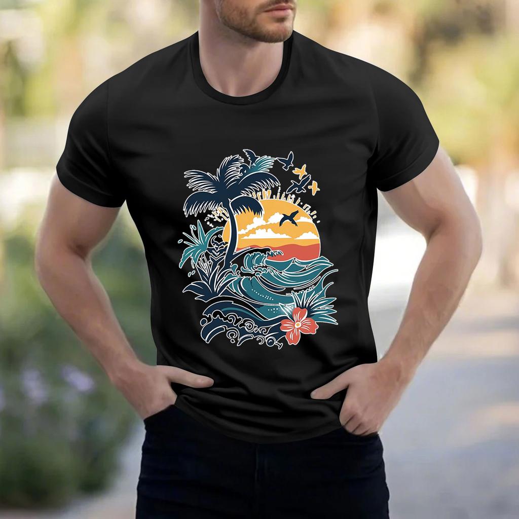 Men's Stand Collar Short Sleeve Shirt Loose Leisure Holiday Shirt Man