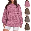 Women's Casual Print Round Neck Loose Long Sleeve Sweatshirt Top With Pocket