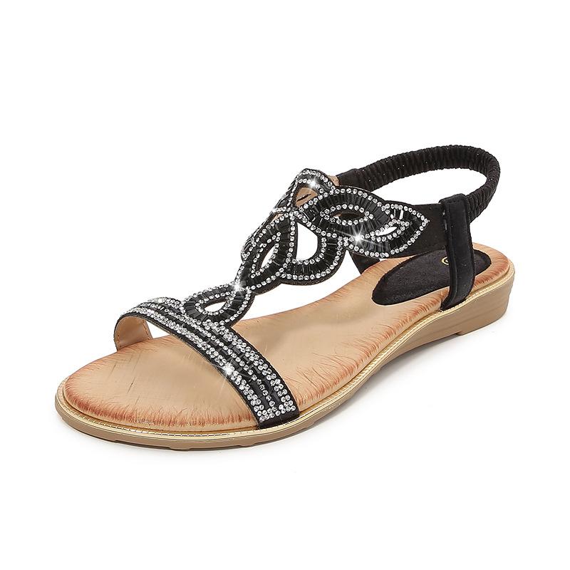 Large size hollow flat rhinestone sandals bohemian comfortable women's shoes summer 5151-3