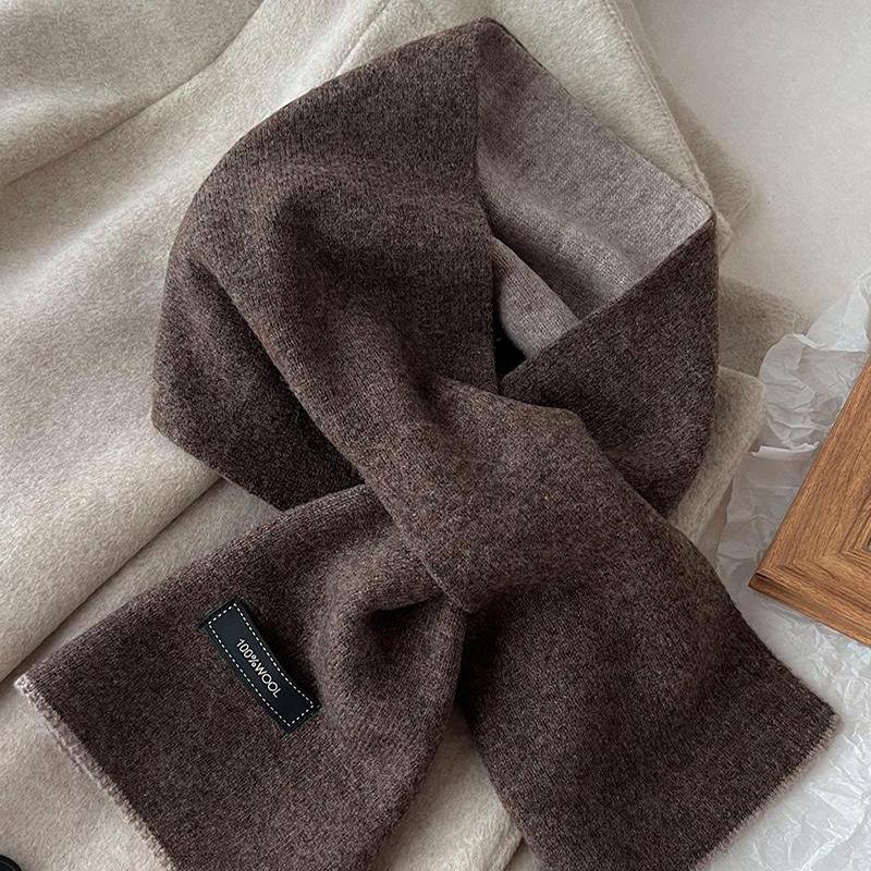 Wool Solid Color Double-sided Lazy Cross Wool Scarf Women's Winter All Match Warm Children's Parent Child Scarf