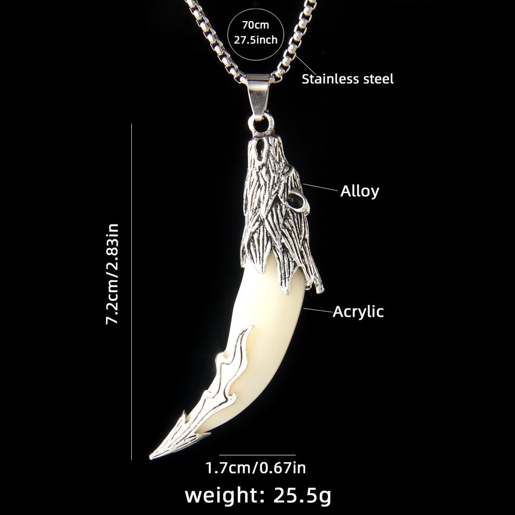 Retro Domineering Simulation Acrylic Wolf Tooth Stainless Steel Necklace