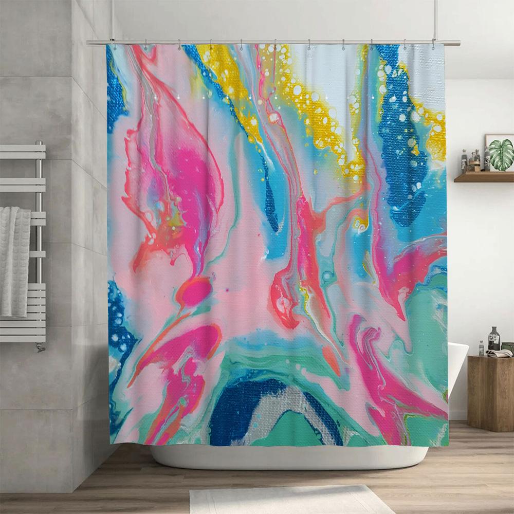 Абстрактная Шторка для Душа с Брызгами Краски Яркие Цвета Дизайн Fluid Art Для Декора Ванной Комнаты Изготовлена Из Качественных Материалов И Водонепро