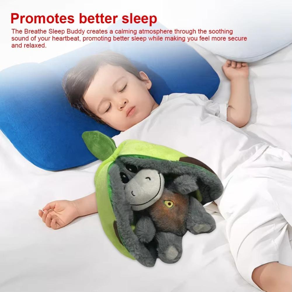Cute 12.6inch Luminous Breathing Doll with Motion Lights Strawberry Sleeping Donkey Cartoon Early Childhood Plush Doll