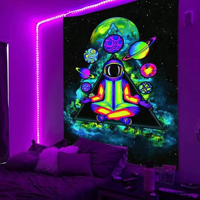 Гобелен Blacklight Galaxy Trippy Planet УФ-реактивный водопад Пейзаж Стена Забавные гобелены Таинственный гриб Богемия Tapiz
