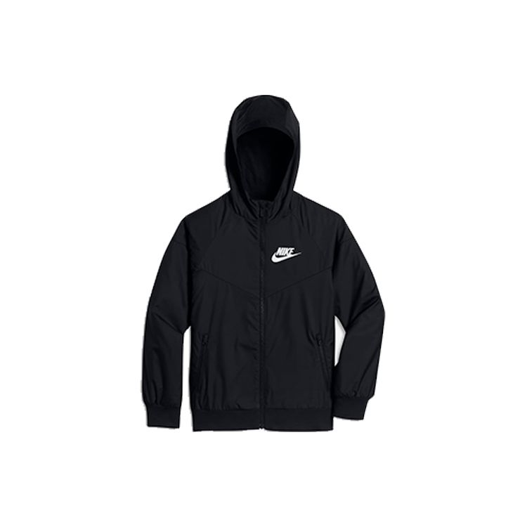 Nike Solid Color Logo Sport Hooded Jacket Kids Outerwear Black 850443-011