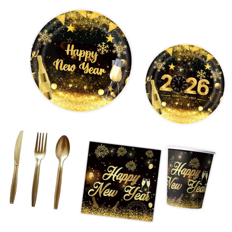 2026 Celebration Paper Plates Set Heat Resistant Coating Easy Cleanup Design