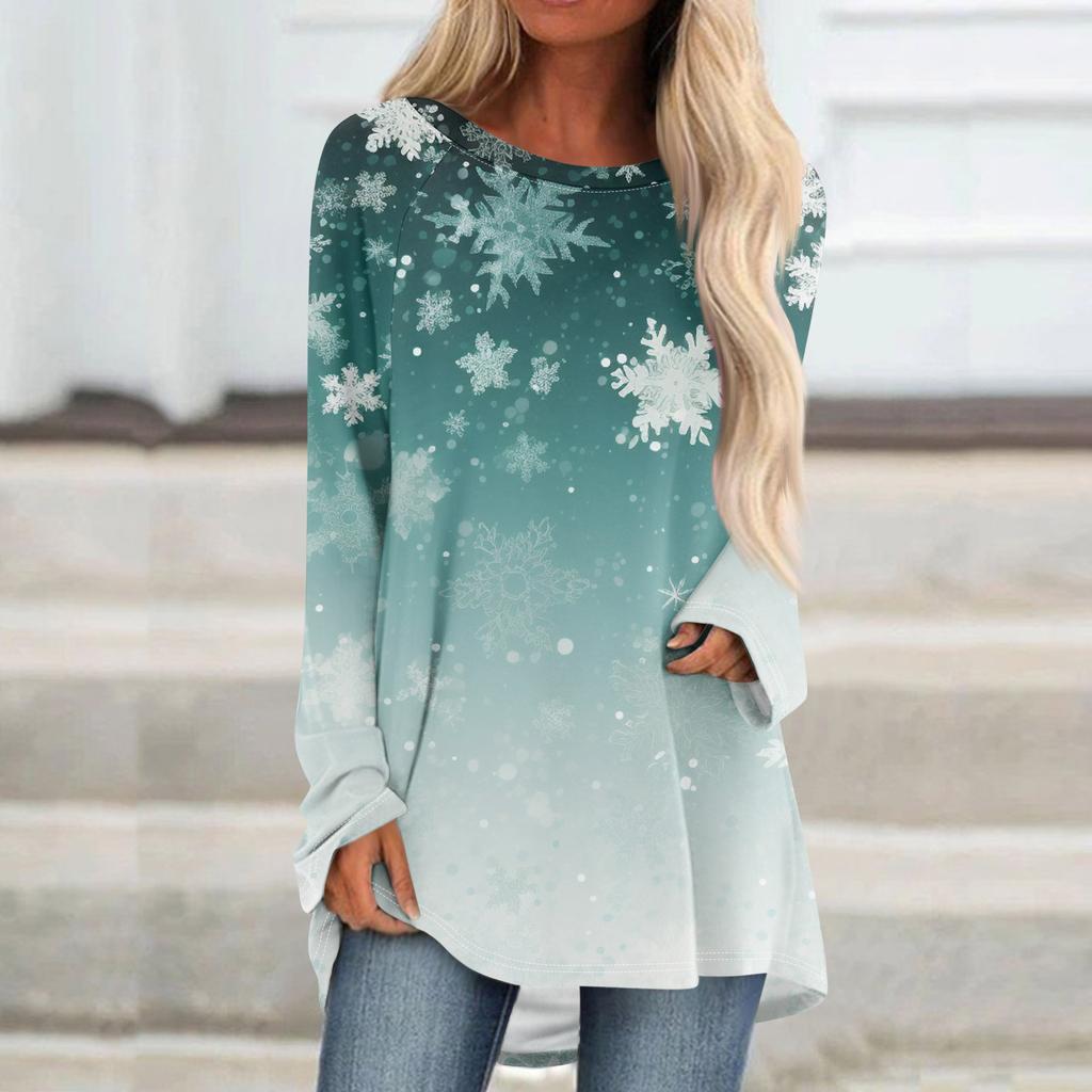 Женский модный свободный свитер средней длины с круглым вырезом и рождественским принтом, рукава реглан, повседневный топ с длинными рукавами