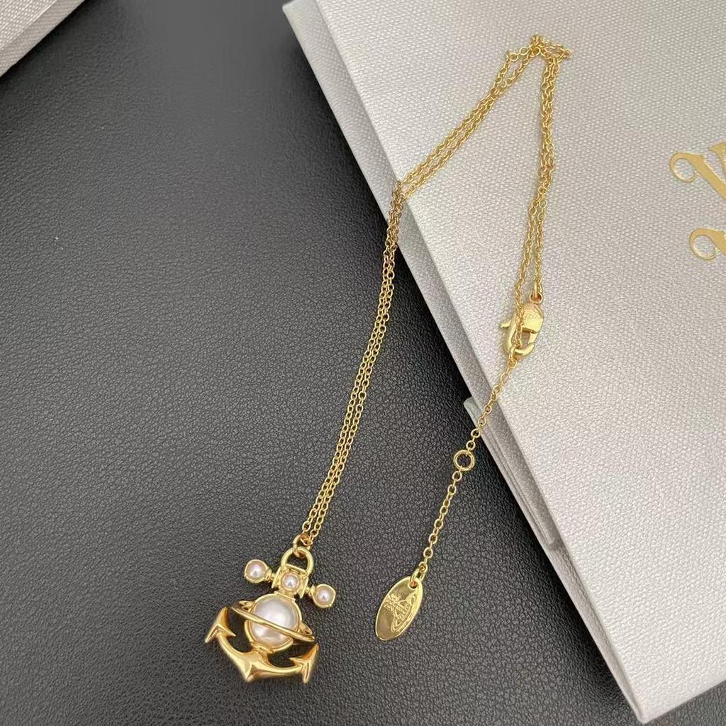 Набор: Ожерелье, Браслет и Серьги «Жемчуг Императрицы Сатурн»: Стильная Панк-цепочка на ключицы для женщин