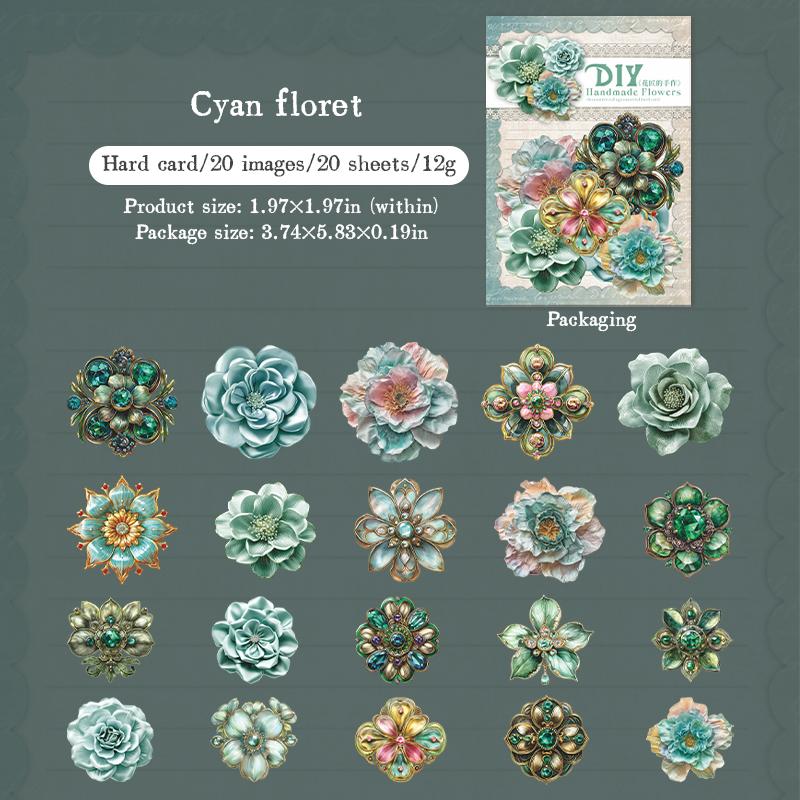 Yoofun 20pcs Hard Card Flowers Stickers Scrapbooking Diary Card Making DIY Decorative Diary Floral Craft Accessories Stationery