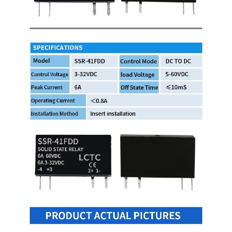 SSR Solid State Relays DC to DC Slim Relay Module 3-32VDC 6A Mini Relay Non-contact DIN Rail Relay SSR-41FDD Relays 5