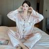 Pyjamas for Women 2025 Spring Women's Pajamas Set Silk Leopard Print Long Sleeve Sleepwear Leisure Nightwear Homewear