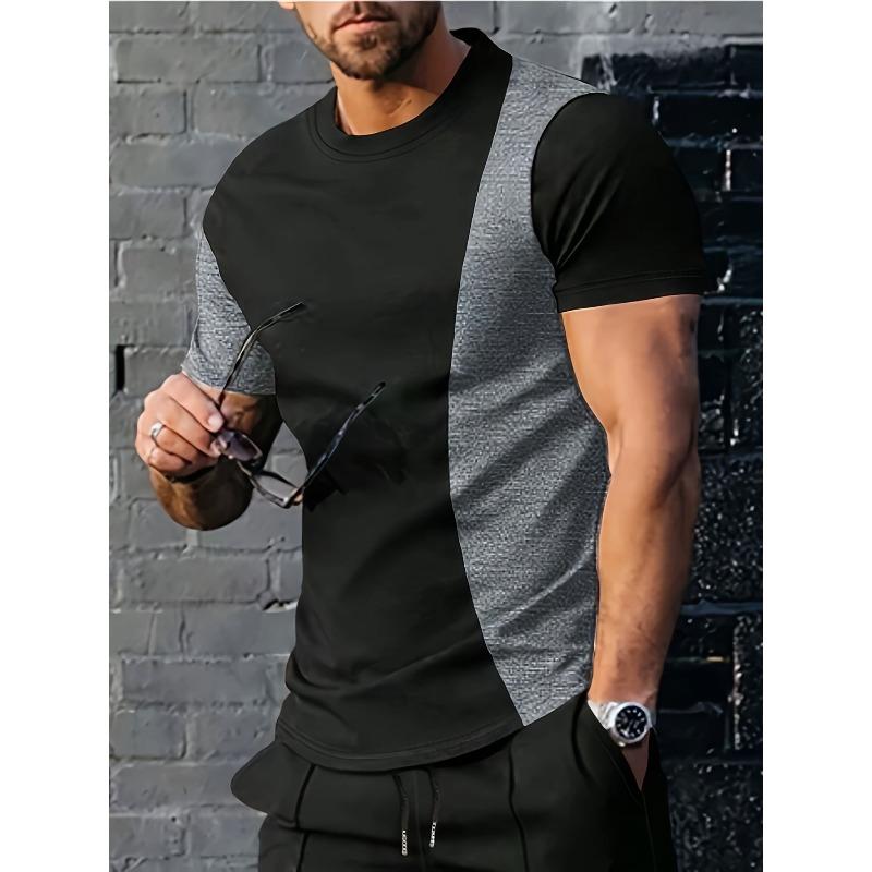 Men's Summer Leisure Fashionable Comfortable 3D Gradient Color Printed T-shirt- Soft Medium Stretch Polyester Fabric Summer Mens Relaxed Fit Clothing