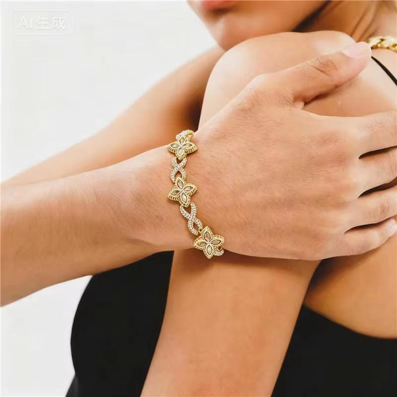 Popular Fashion Exquisite Hip Hop Jewelry Bling CZ Iced Out Four Leaf Clover Infinite Bracelet for Women and Men