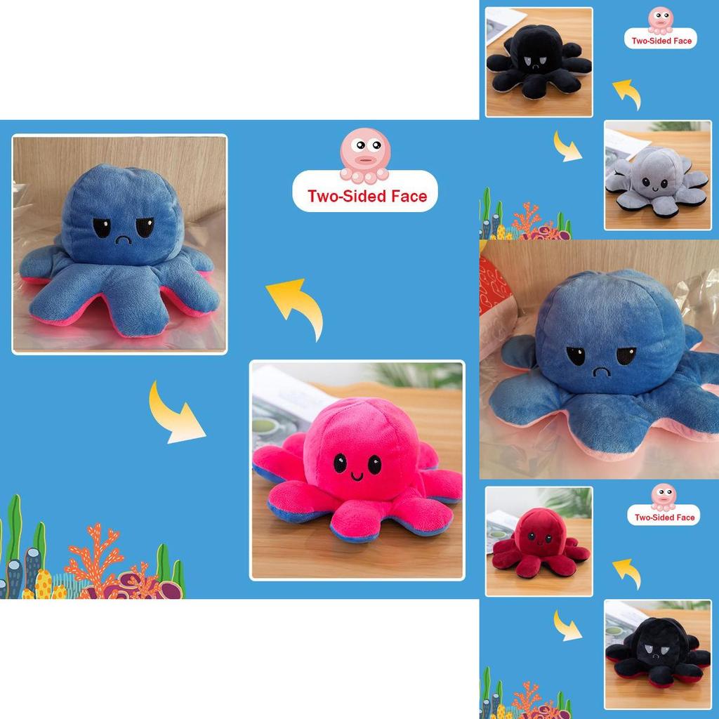 Adorable Double-sided Flip Reversible Octopus Plush Toy In Soft And Lifelike Style