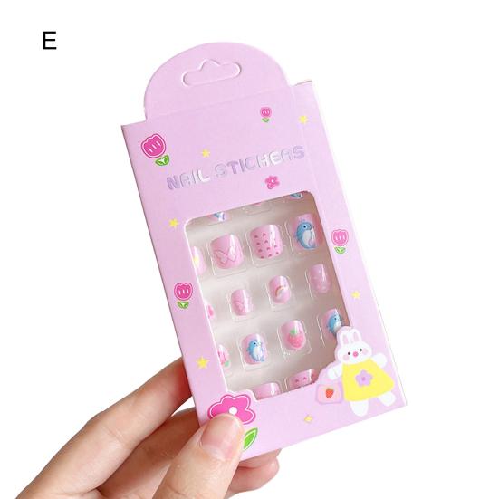 24Pcs Kids Fake Nail Kawaii Kids Fake Nail Art Stickers Set Creative DIY Nail Kit for Nail Decorations