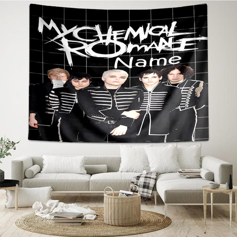 Custom Name My Chemical Romance Print Tapestry, Backdrop, Easy Setup, Ideal for Bedroom, Office & Living Room, with Aesthetic Wall Hanging Decor.