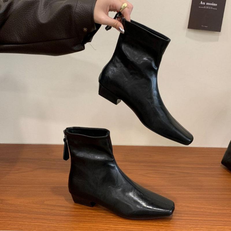 2025 new round head thick high heel low tube suede thin knight fashion women's pile Martin boots