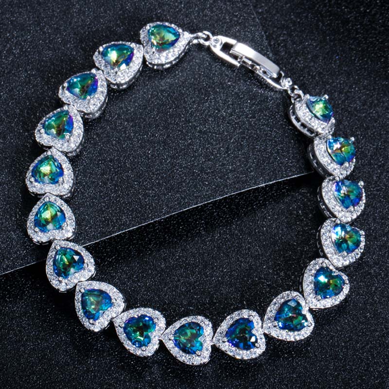 Свадебные теннисные браслеты WWJ высшего класса в форме мистического радужного сердца