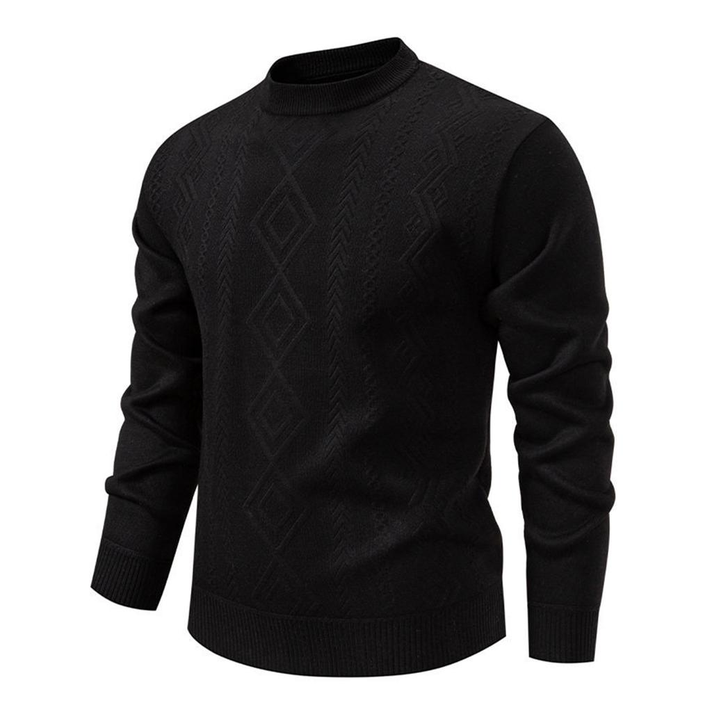 Men's Solid Color Textured Sweater Plus Velvet Thickened Casual Round Neck Warm Knitted Pullover