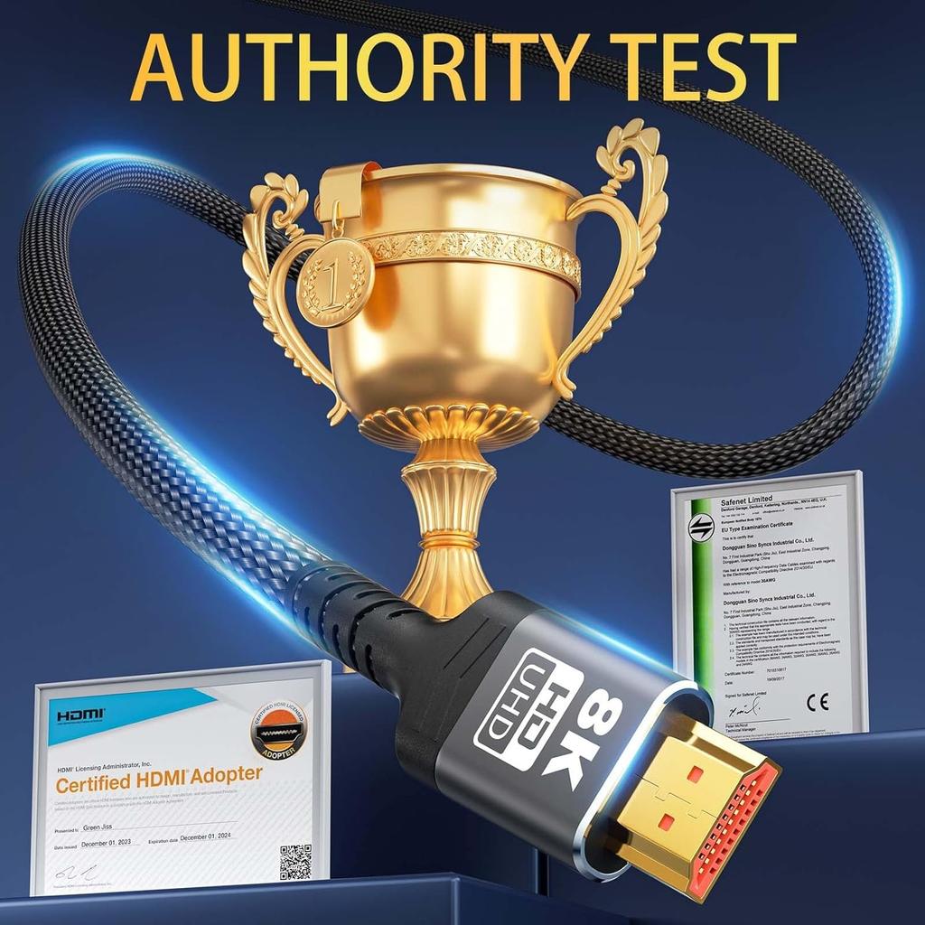 8K HDMI-кабель Сверхскоростные кабели в оплетке 48 Гбит/с (8K@60Гц 7680x4320, 4K@120Гц) Поддерживает Dynamic Dolby Atmos, совместим с Roku TV/PS5/HDTV