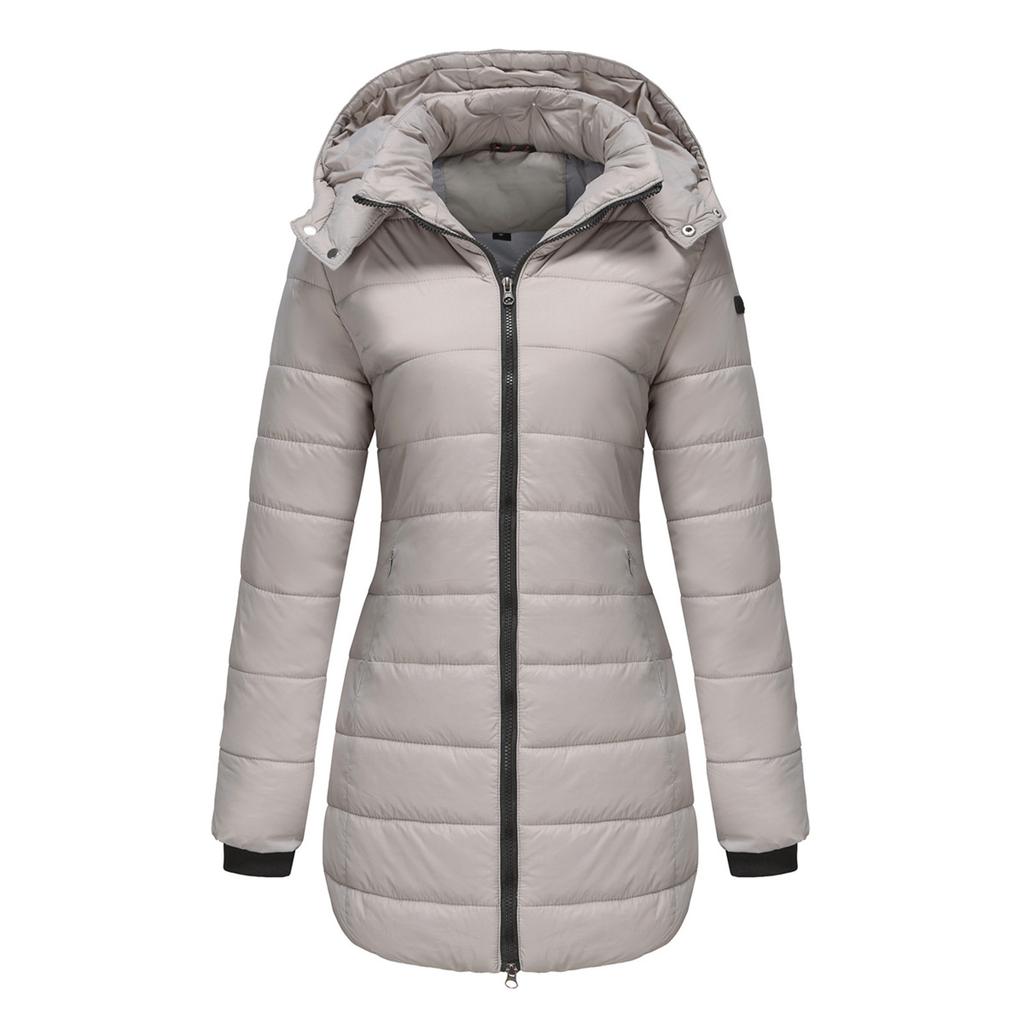 Women's Solid Colour Removable Hood Long Sleeve Autumn And Winter Warm Jacket Cotton Coat