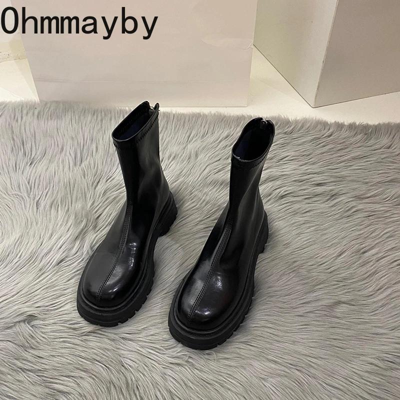 Fashion Autumn Chunky Women Chelsea Boots Fashion Back Zippers Thick Heel Short Booties Retro Style Street Style Female Shoes