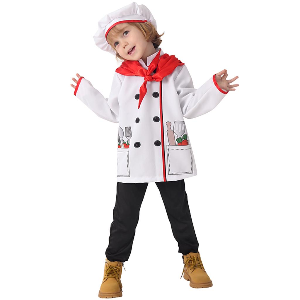 Детский костюм повара Белая Красная шапка повара Верх Фартук Шарф Набор Форма Игровой домик Представление Косплей