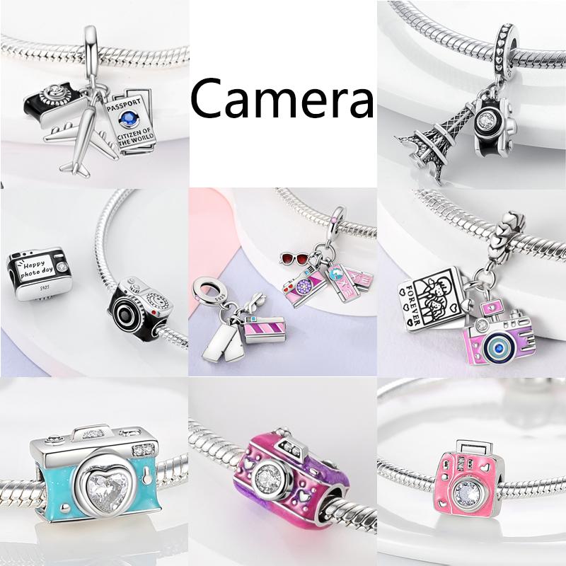 Original Charms Copper Travel Series Plane Camera Handbag Pendants Beads Fit Woman Bracelet Necklace Jewelry Charms Diy Gift