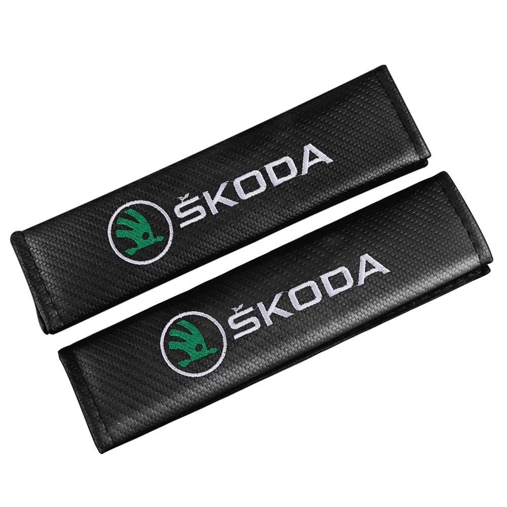 HLLQ9 1/2pcs Car Seat Belt Cushion Strap Shoulder Protector Interior Mat For Skoda Octavia Fabia Rapid VRS Yeti Enyaq Kodiaq Kamiq VII