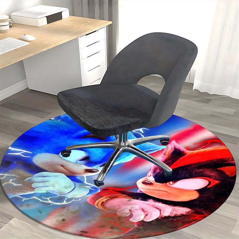 1pc Sonic the Hedgehog vs. Knuckles Anime Design Round Carpet - Office Chair Mat, Non-Slip Rug for Home Decor