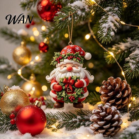 Holiday Party Supplies Christmas Gnome Ornament, 2D Acrylic Santa Hanging Decoration with Candy Ornaments Cane Gift Box for Xmas Tree Home Window
