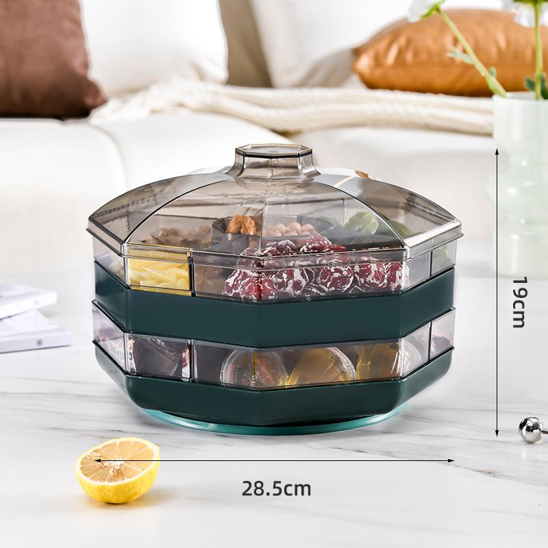 High-end Living Room Coffee Table Candy Nut Snacks Partition Storage Fruit Box Tray Household Double Layer Rotating Dried Fruit with Lid