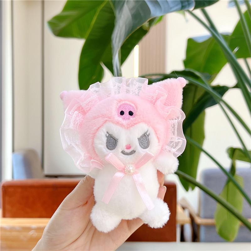 Cute Lolita Style Puppy Plush Keychain Bag Charm Soft Stuffed Animal Doll Pendant Backpack Decor Accessory