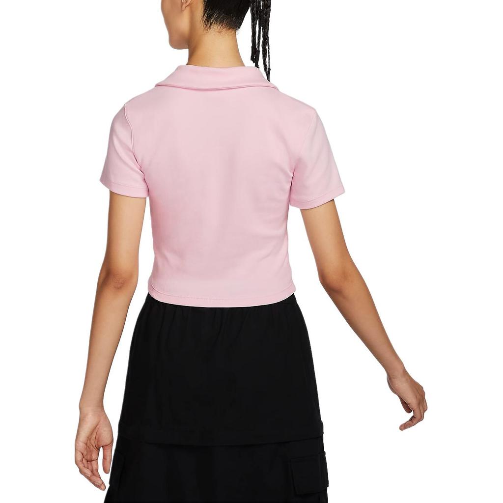 Nike Sportswear Solid Color Casual Comfortable Polo Short Sleeve T-Shirt Women T-Shirt Foam-Pink HJ6852663