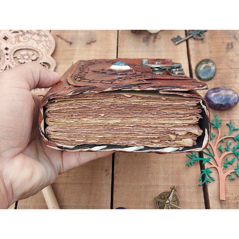 Vintage Leather Journal Grimoire Spell Book Third Eye Wicca Pegan Notebook for Travel Sketchbook Men Women Best Gift