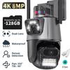 New 8MP 4K Wifi Camera Dual Lens Security Waterproof Security CCTV Video Surveillance Camera Police Light Alarm IP Camera Icsee Support TF Card
