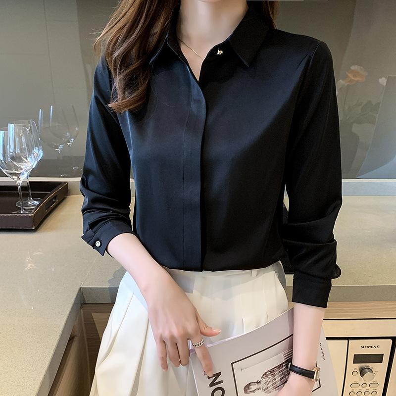 Рубашка с длинными рукавами, женская весенне-осенняя атласная темпераментная универсальная свободная повседневная рубашка