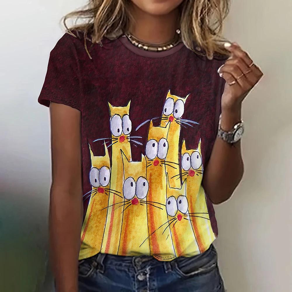 Летний круглый вырез с 3D рисунком в виде мультфильма, модные повседневные женские футболки с короткими рукавами