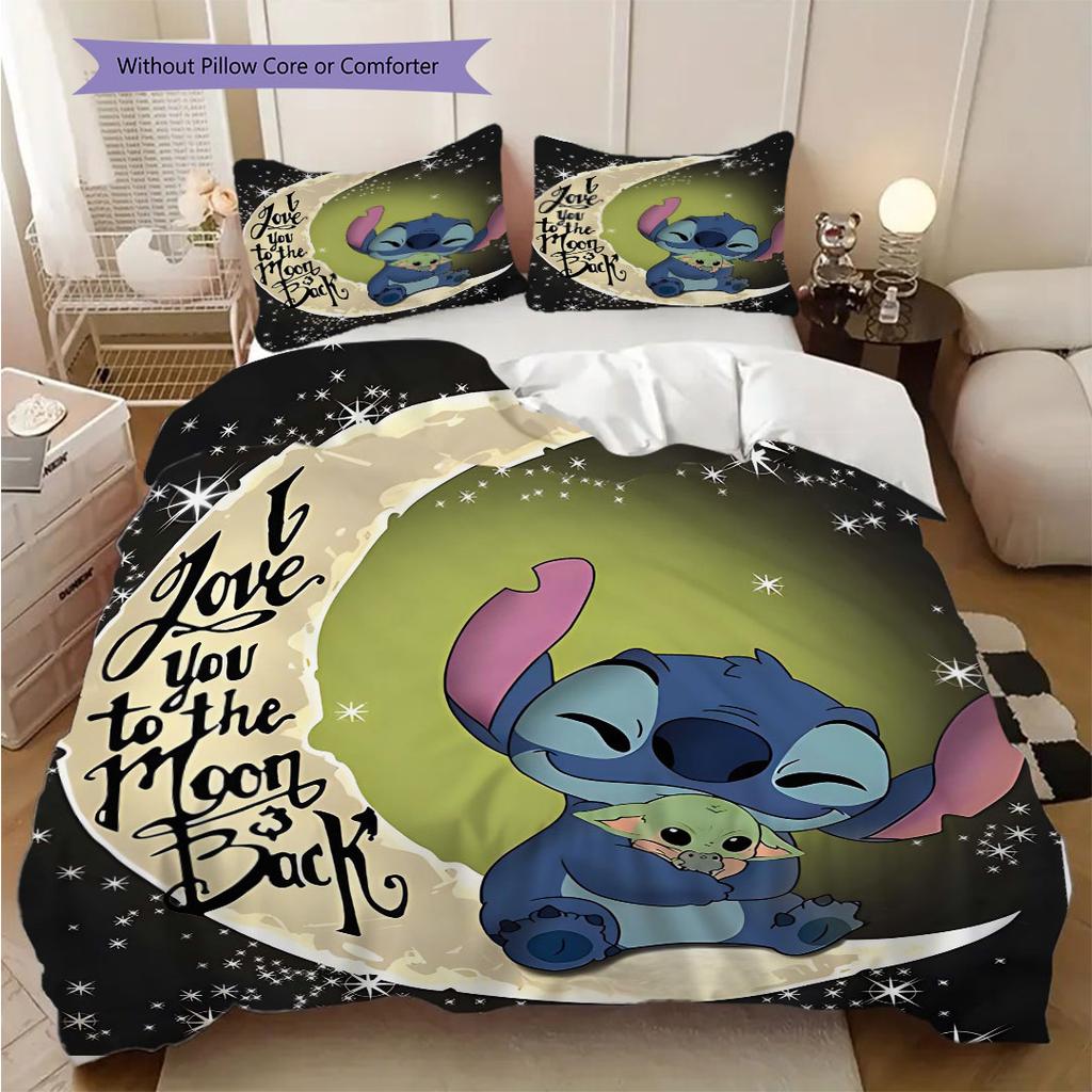 Stitch and Angels cartoon print print coreless bed sheet set(1 Duvet Cover + 2 Pillowcases), soft and comfortable.
